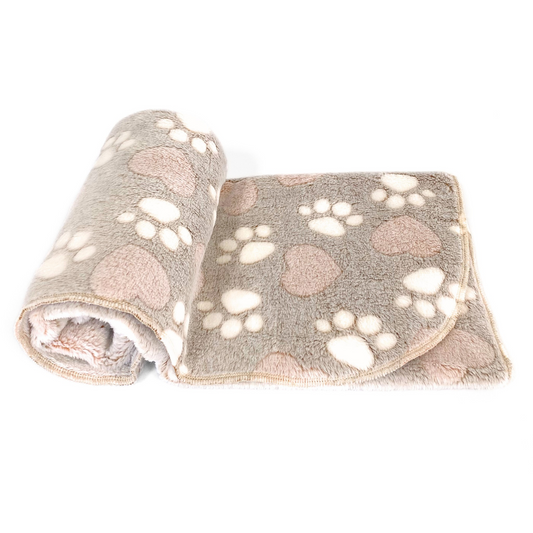 Ultra Soft Beige Pet Blanket – Paw Print Fleece for Dogs & Cats