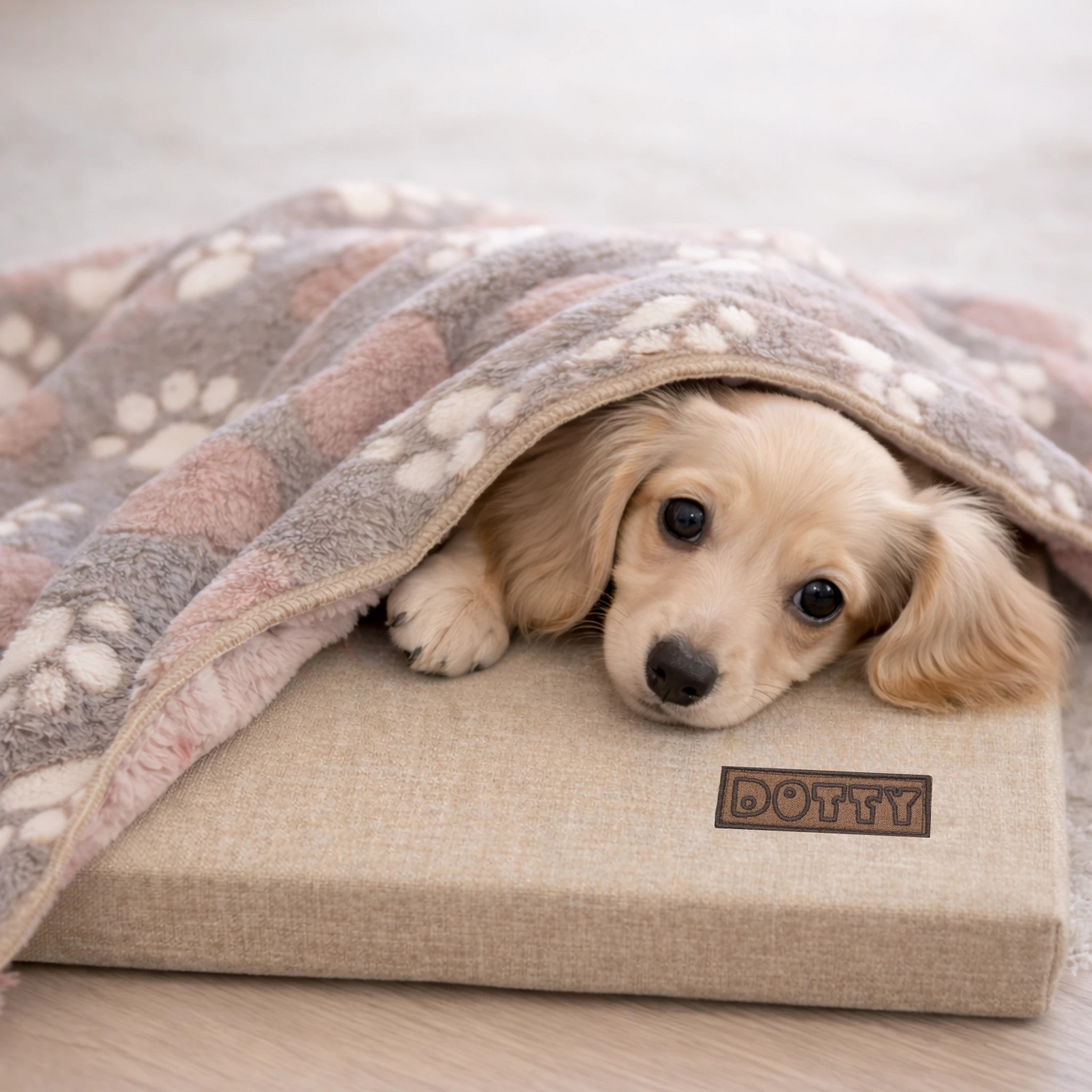 Ultra Soft Beige Pet Blanket – Paw Print Fleece for Dogs & Cats