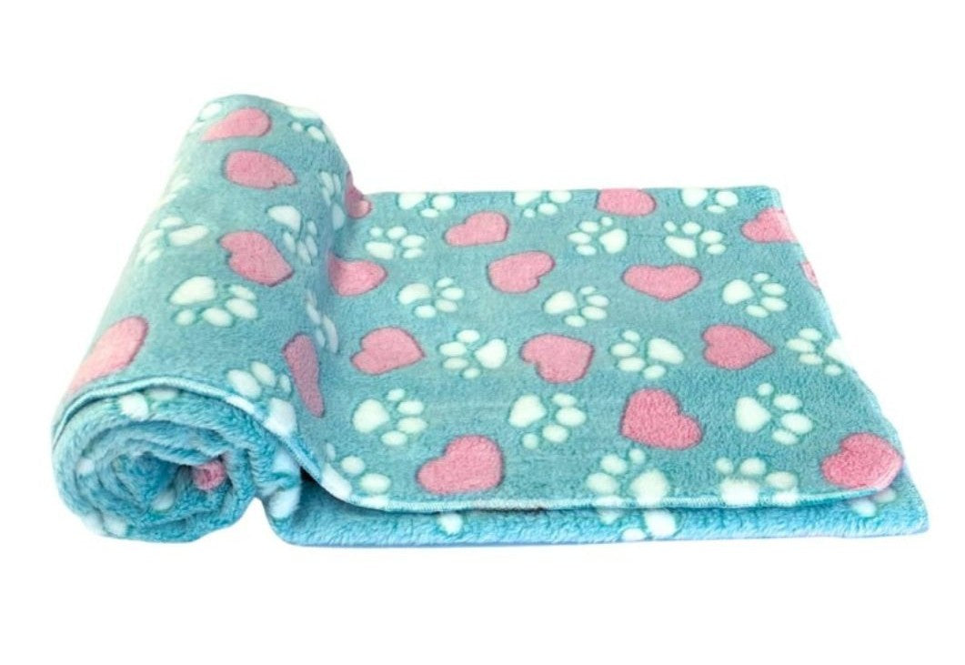 Ultra Soft Blue Pet Blanket – Paw Print Fleece for Dogs & Cats