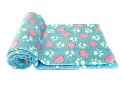 Ultra Soft Blue Pet Blanket – Paw Print Fleece for Dogs & Cats