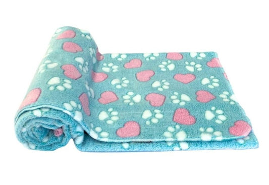 Ultra Soft Blue Pet Blanket – Paw Print Fleece for Dogs & Cats