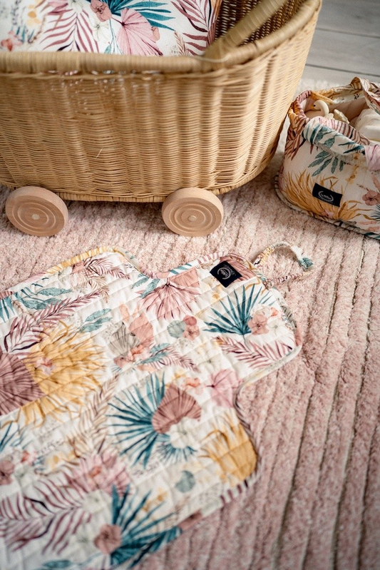 QUILTED CHANGING MAT BOHO PALMS LIGHT