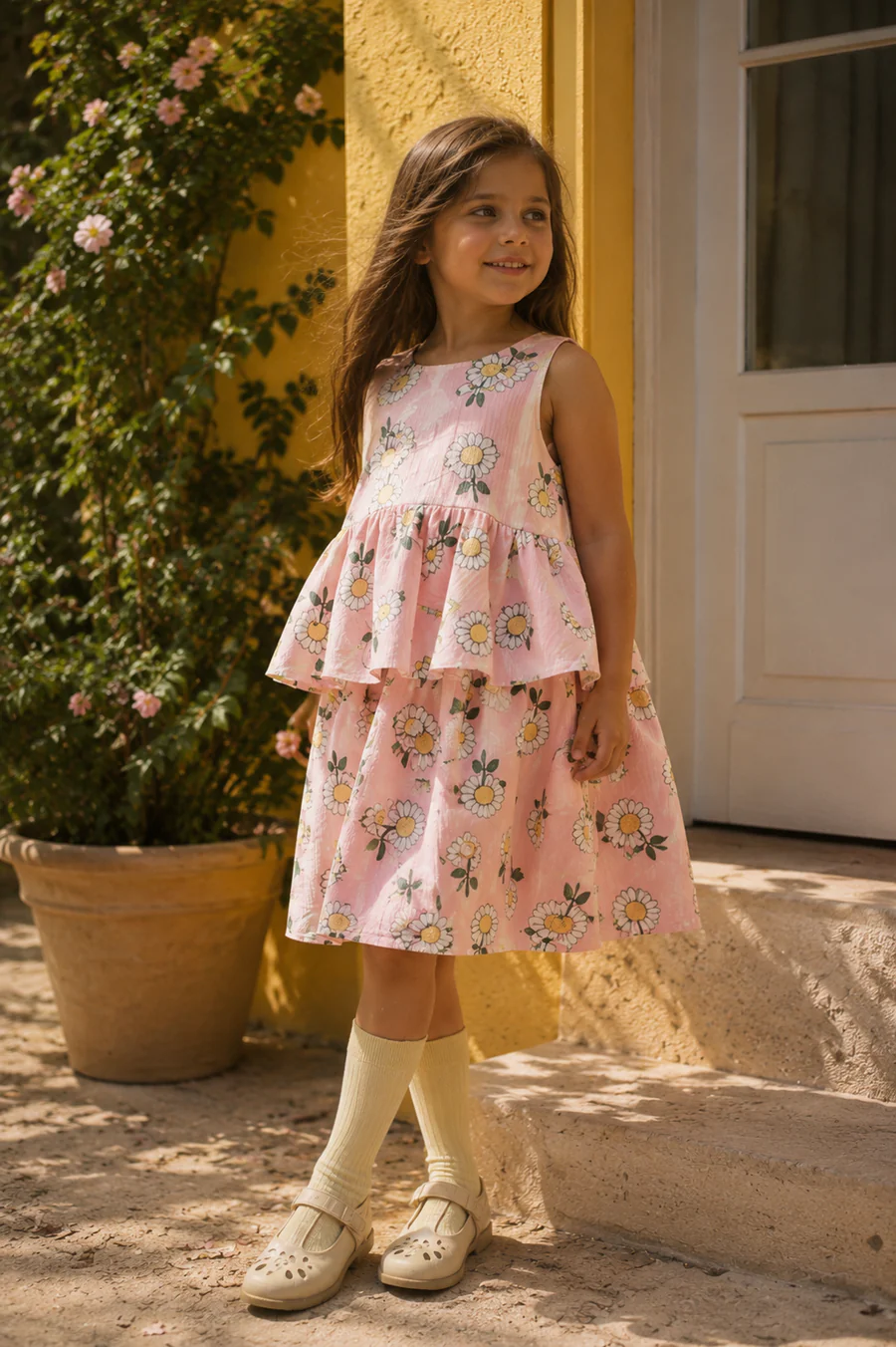 ORGANIC COTTON DRESS - PINK DAISY