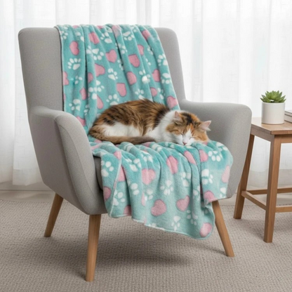 Ultra Soft Blue Pet Blanket – Paw Print Fleece for Dogs & Cats